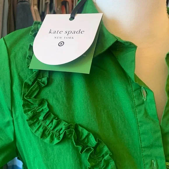 New! Kate Spade x Target Ribbon Short Sleeve Midi Shirtdress Green Shirt Dress - Picture 4 of 7
